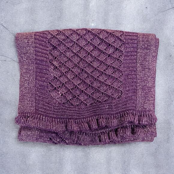 Vintage Y2K Nordstrom NWT Tussah Silk Blend Purple Metallic Ruffle Scarf - Picture 4 of 7